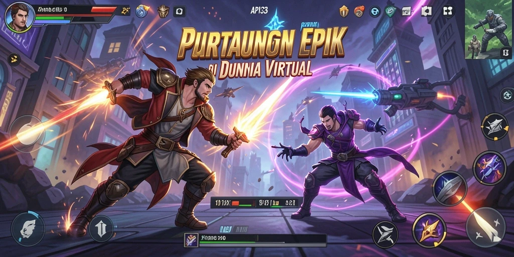 Tangkapan layar gameplay API33 menunjukkan pertarungan seru antara karakter.