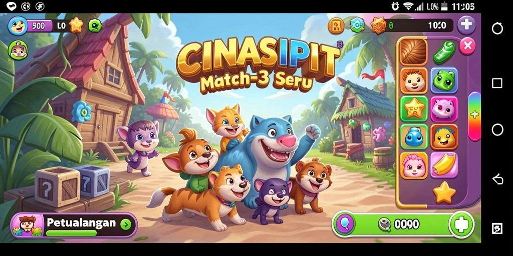 Tampilan gameplay seru di CINASIPIT, cocok untuk penggemar Match-3.
