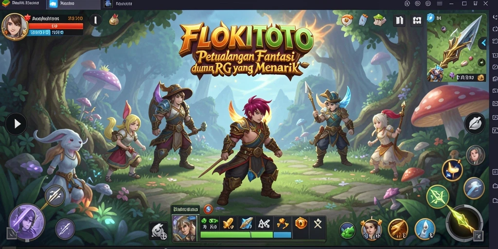 Tampilan screenshot utama FLOKITOTO menampilkan momen pertarungan yang epik dalam gameplay RPG.