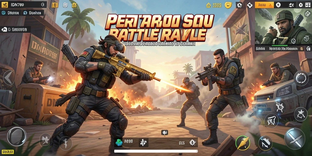 Screenshot utama IDN789 menampilkan aksi seru di arena Battle Royale.