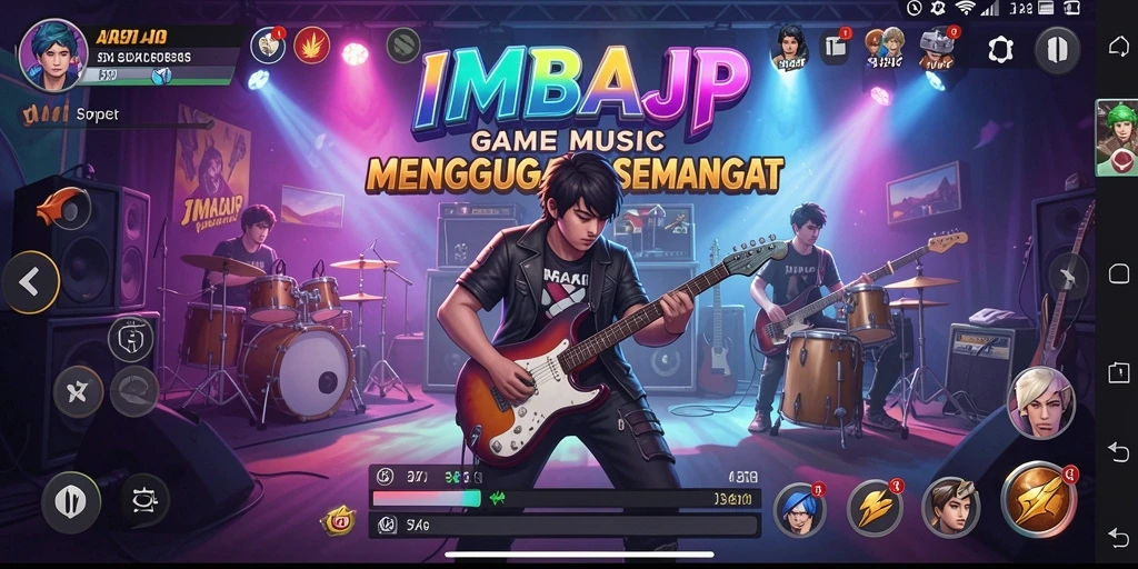 Screenshot utama IMBAJP menampilkan gameplay menyenangkan dengan musik yang menggugah.