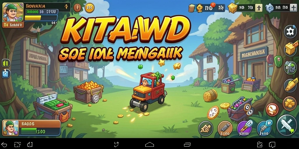 Screenshot gameplay KITAWD yang menunjukkan aksi menarik dan pengumpulan sumber daya.