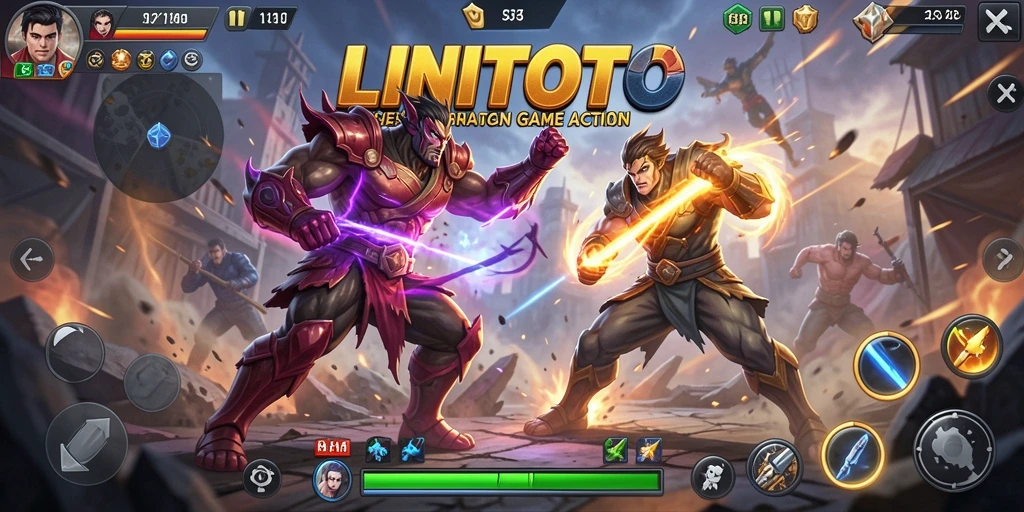 Gameplay LINITOTO menampilkan aksi seru dan pertarungan mendebarkan.