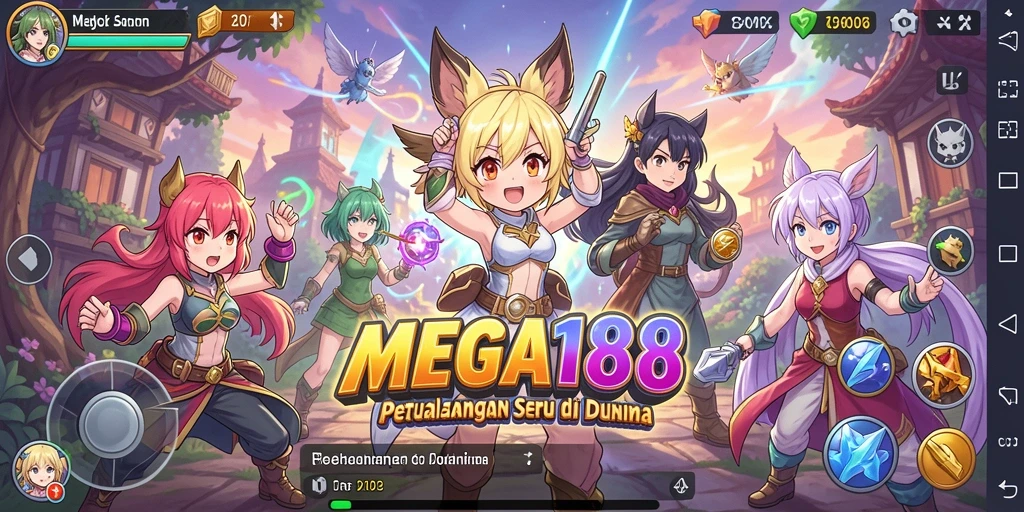 Tampilan gameplay MEGA188 yang memukau dengan karakter anime.
