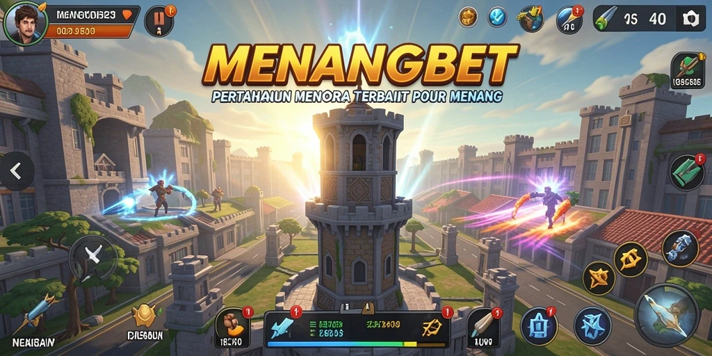 Tangkapan layar utama MENANGBET menampilkan pertempuran seru Tower Defense.