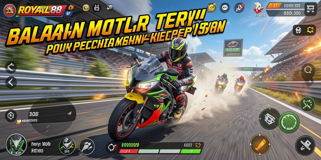 Screenshot gameplay ROYAL88 menampilkan aksi balapan motor yang mendebarkan.