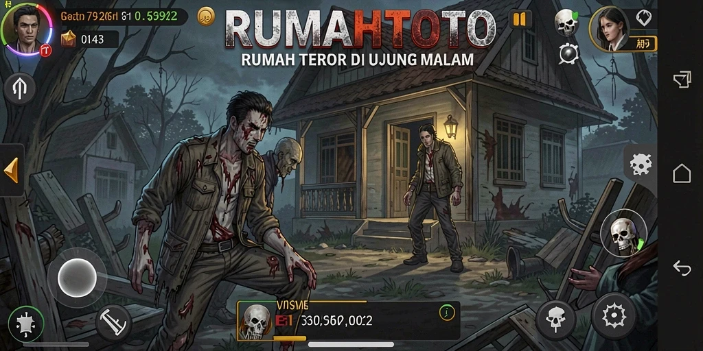 Screenshot RUMAHTOTO menampilkan momen mencekam saat menjelajahi rumah angker.
