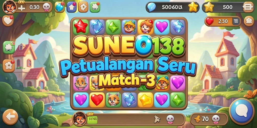 Tampilan gameplay Match-3 yang menarik dan penuh warna.