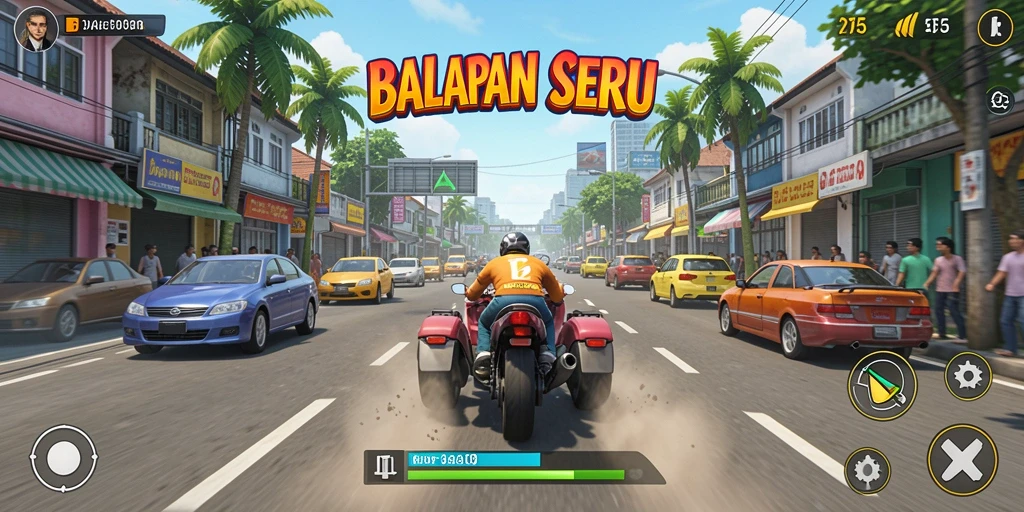 Tampilan gameplay T6 dengan mobil balap melaju kencang.