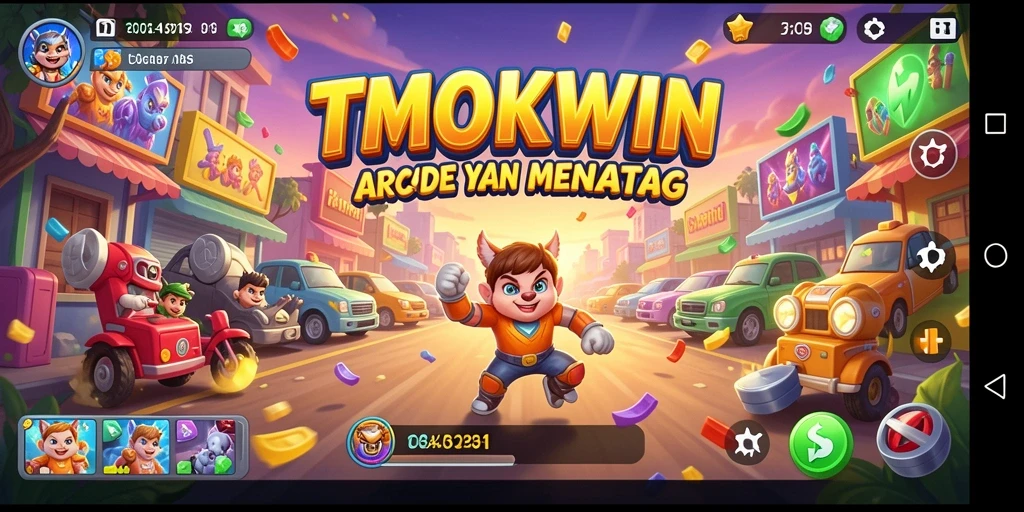 Tampilan gameplay seru TMOKWIN dengan aksi melompat dan menghindar.